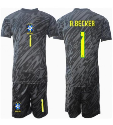Brasilien Alisson Becker #1 Målvakt Bortatröja Barn Copa America 2024 Kortärmad (+ Korta byxor)